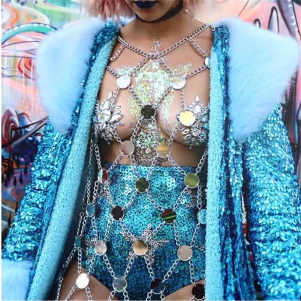 Blue Sequin Mini Dress